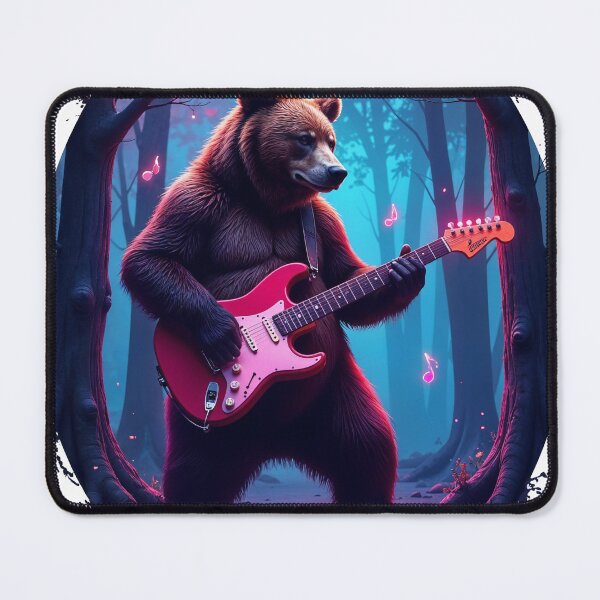 Item preview, Bear playing guitar with floating notes in neon glow designed and sold by inkadventure.