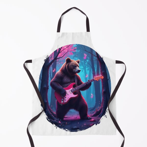 Item preview, Bear playing guitar with floating notes in neon glow designed and sold by inkadventure.