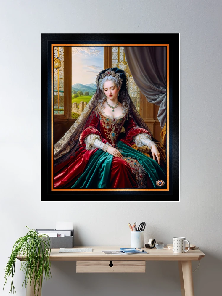 An Elegant Aristocratic Woman In Opulent Red And Green Gown With Veil And Jewels AI Concept Art by Xzendor7 | An Captivating Portrait 2 An Elegant Aristocratic Woman In Opulent Red And Green Gown With Veil And Jewels Captivating AI Concept Art by Xzendor7 Wall Decor Poster Art Print