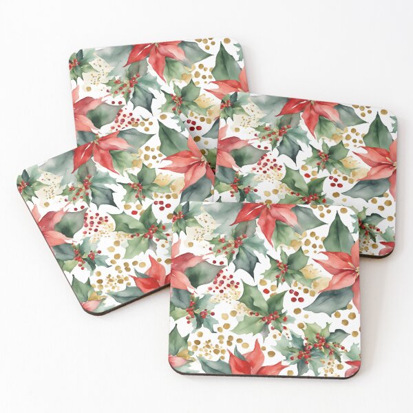 Item preview,  Poisettia,  Watercolor Florals Pattern  Green Red Star of Bethlehem,Christmas  Romantic Elegant Pattern designed and sold by KolorellaS.