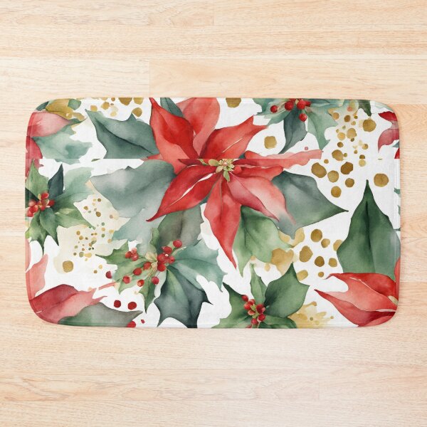 Item preview,  Poisettia,  Watercolor Florals Pattern  Green Red Star of Bethlehem,Christmas  Romantic Elegant Pattern designed and sold by KolorellaS.