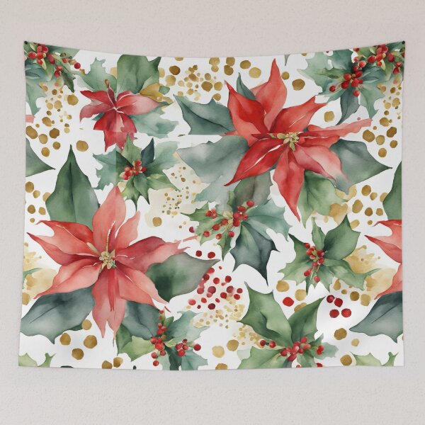 Item preview,  Poisettia,  Watercolor Florals Pattern  Green Red Star of Bethlehem,Christmas  Romantic Elegant Pattern designed and sold by KolorellaS.