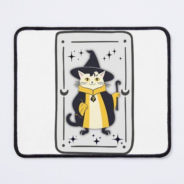 Item preview, The Feline Wizard: A Tarot Card of Magic and Mystery. Magical Cat in Yellow and Black Wizard Outfit. designed and sold by MarCreativArt.