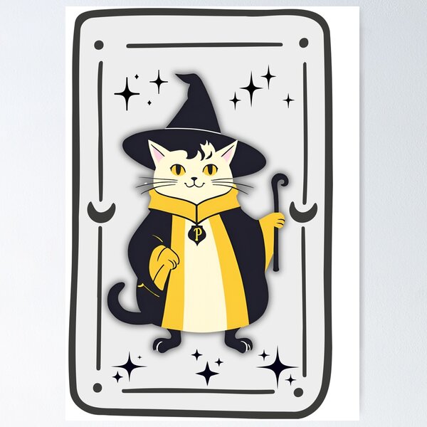 Item preview, The Feline Wizard: A Tarot Card of Magic and Mystery. Magical Cat in Yellow and Black Wizard Outfit. designed and sold by MarCreativArt.