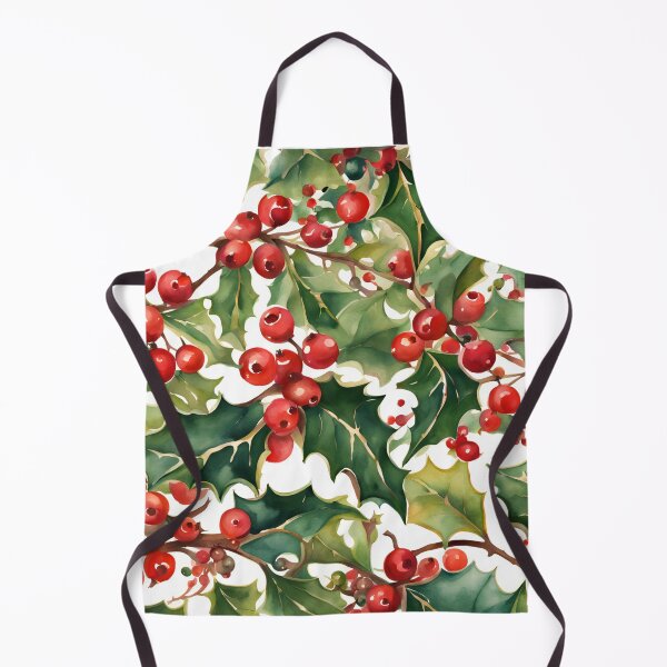 Item preview, Holly Watercolor Florals Pattern Green Red ,Christmas Romantic Elegant Pattern designed and sold by KolorellaS.