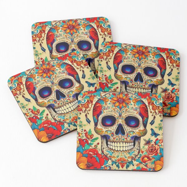 Item preview, Vibrant Sugar Skull with Floral Embellishments designed and sold by ANIARTONLINE.