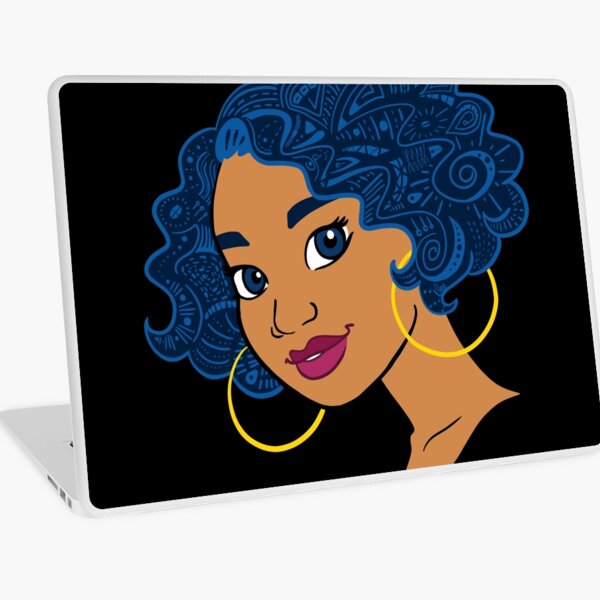 Femme noire aux cheveux bleus bouclés - motifs africains Skin adhésive d'ordinateur