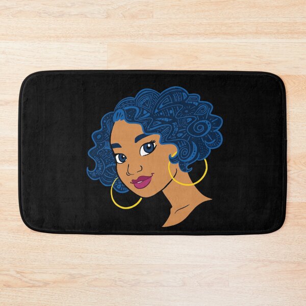 Item preview, Black woman with curly blue hair - African patterns designed and sold by vee-madinina.