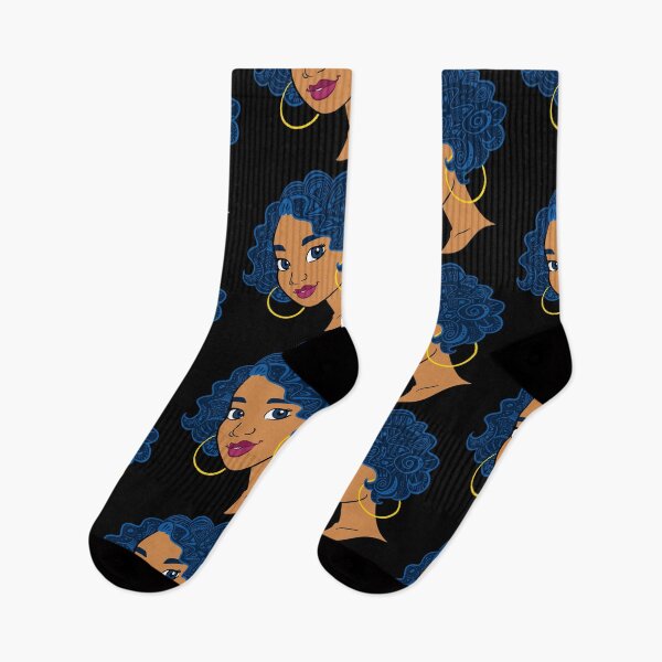 Item preview, Black woman with curly blue hair - African patterns designed and sold by vee-madinina.