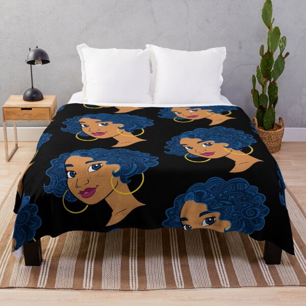 Item preview, Black woman with curly blue hair - African patterns designed and sold by vee-madinina.