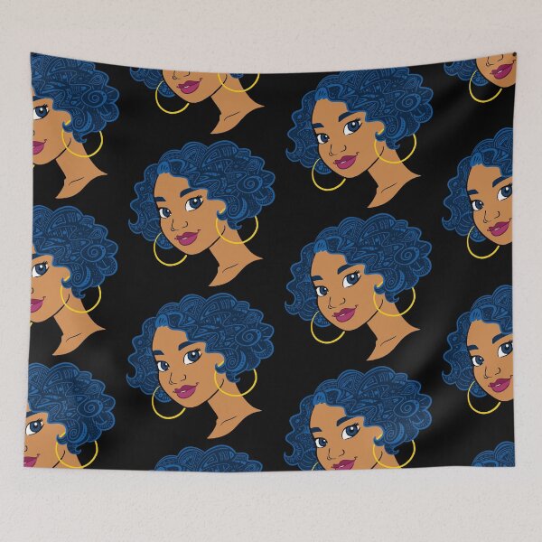 Item preview, Black woman with curly blue hair - African patterns designed and sold by vee-madinina.