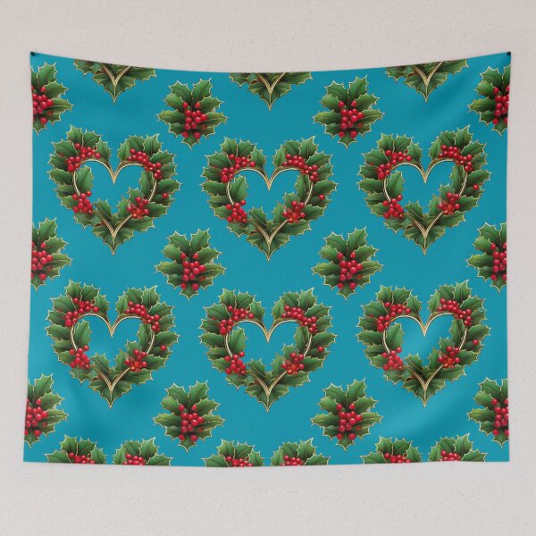 Item preview, Heartfelt Holly: A romantic pattern with hearts formed from holly leaves, symbolizing love and affection during the Christmas season. designed and sold by Grang Art Artistic Designs.