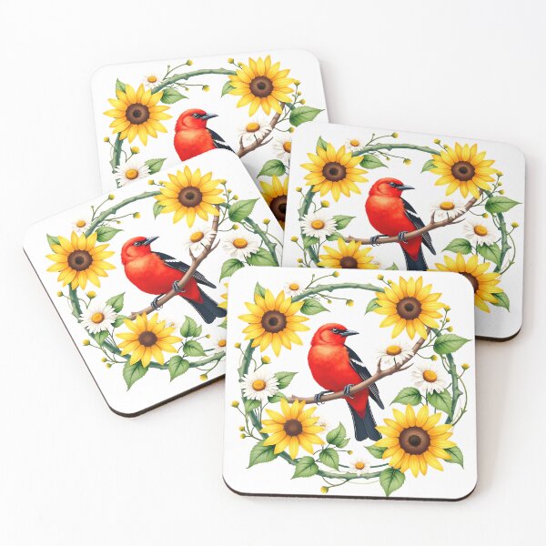 Item preview, Scarlet Tanager Amongst Bold Sunflowers designed and sold by BirdsnStuff.