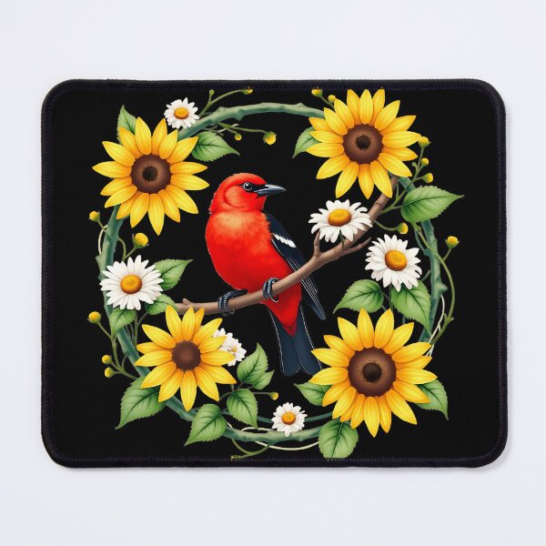 Item preview, Scarlet Tanager Amongst Bold Sunflowers designed and sold by BirdsnStuff.
