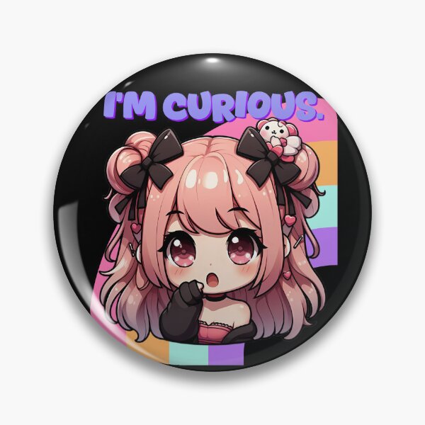 Item preview, i'm curious, Cute anime girl with stuffed animal and colorful background designed and sold by LWOI.