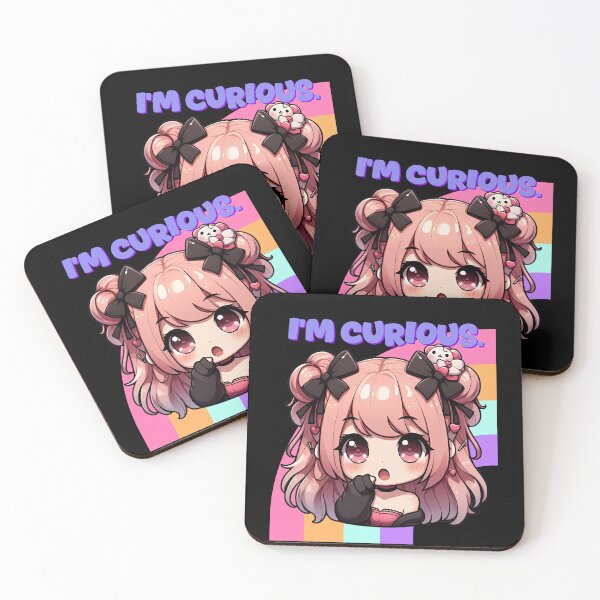 Item preview, i'm curious, Cute anime girl with stuffed animal and colorful background designed and sold by LWOI.