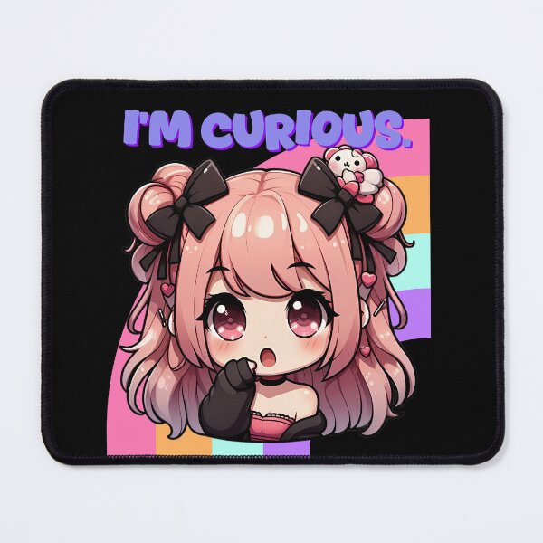 Item preview, i'm curious, Cute anime girl with stuffed animal and colorful background designed and sold by LWOI.