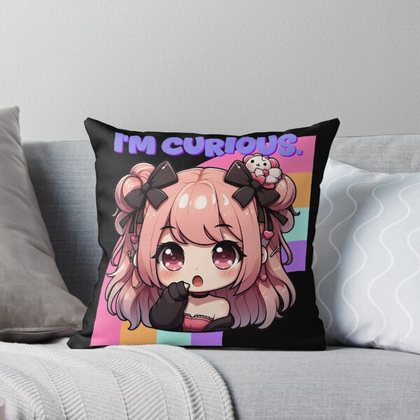 Item preview, i'm curious, Cute anime girl with stuffed animal and colorful background designed and sold by LWOI.