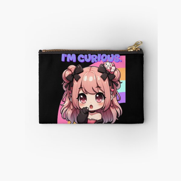 Item preview, i'm curious, Cute anime girl with stuffed animal and colorful background designed and sold by LWOI.