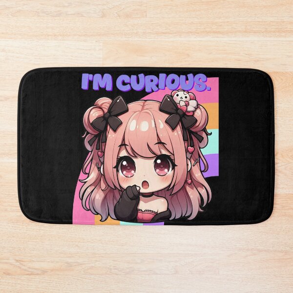Item preview, i'm curious, Cute anime girl with stuffed animal and colorful background designed and sold by LWOI.