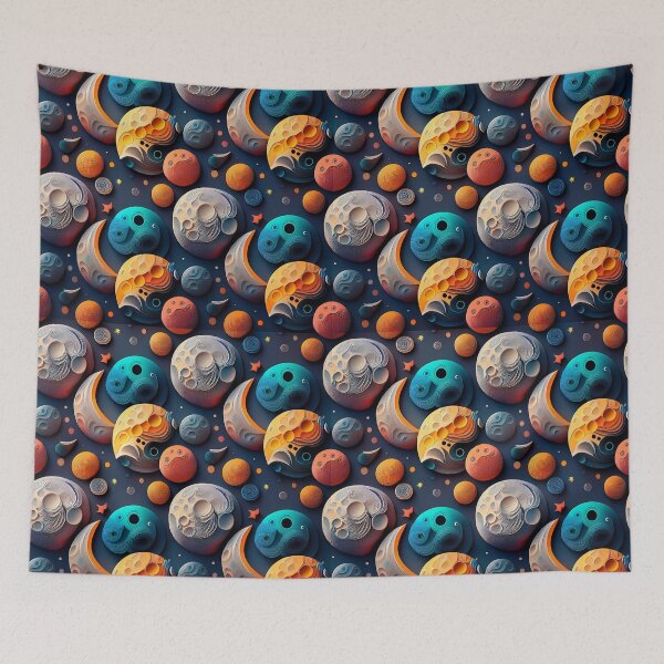 Item preview, Multicoloured Moonlit Dreamscape: A dreamy pattern with moons floating in a surreal landscape, filled with fantastical magical objects. designed and sold by Grang Art Artistic Designs.