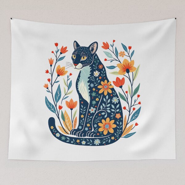 Item preview, Floral Cat Illustration with Vibrant Flowers designed and sold by BirdsnStuff.