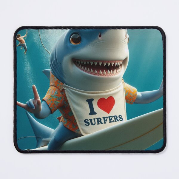 Item preview, funny shark wearing a bib that reads I love surfers designed and sold by Outlandishrob.
