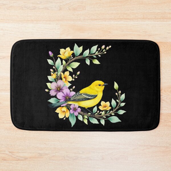 Item preview, Yellow Warbler Perched on Floral Branch designed and sold by BirdsnStuff.