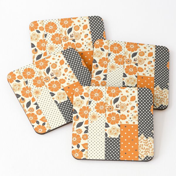 Item preview, Contemporary Orange Floral and Polka Dot Shapes Collage Seamless Pattern Set designed and sold by hjian8219.