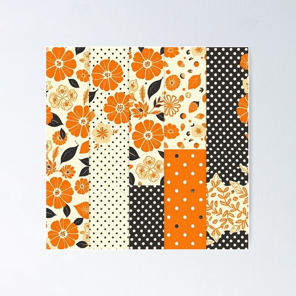 Item preview, Contemporary Orange Floral and Polka Dot Shapes Collage Seamless Pattern Set designed and sold by hjian8219.