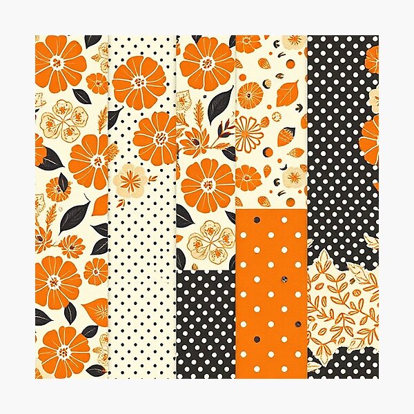 Item preview, Contemporary Orange Floral and Polka Dot Shapes Collage Seamless Pattern Set designed and sold by hjian8219.