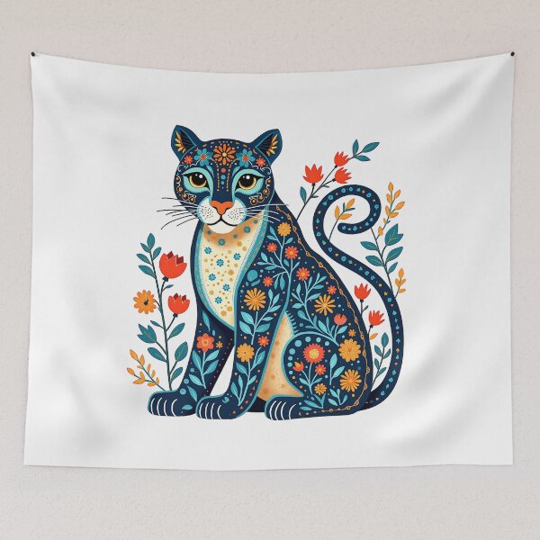 Item preview, Floral Cat Illustration with Vibrant Flowers designed and sold by BirdsnStuff.
