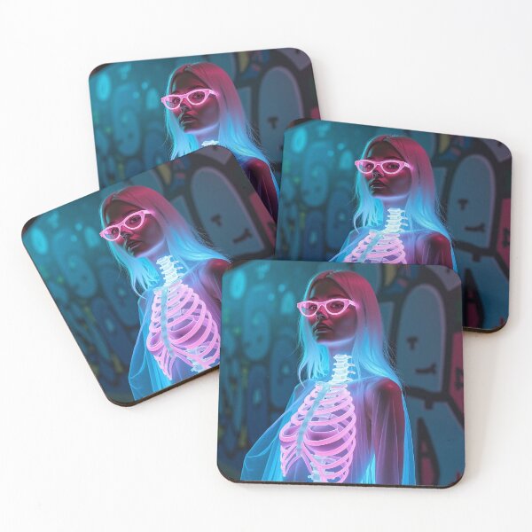 Item preview, Vibrant Neon Skeleton Glow with Purple-Pink Haired Woman – Futuristic Graffiti Aesthetic designed and sold by marvinismyname.