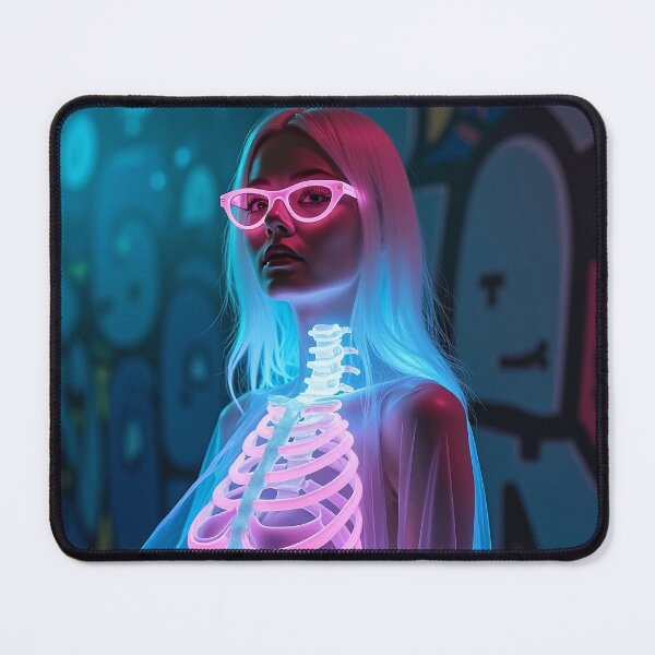 Item preview, Vibrant Neon Skeleton Glow with Purple-Pink Haired Woman – Futuristic Graffiti Aesthetic designed and sold by marvinismyname.