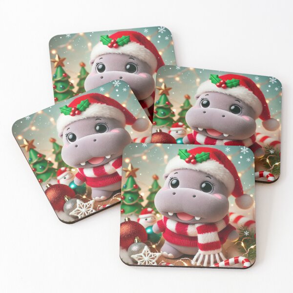 Item preview, Christmas Cutie Hippo - Festive Holiday Hippo in Santa Hat designed and sold by Pimfonult.