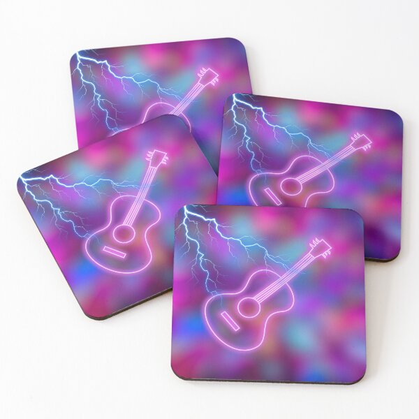 Item preview, Neon Guitar with blue lightening on a Neon Blurred Abstract Background designed and sold by Fantacaroo Designs.