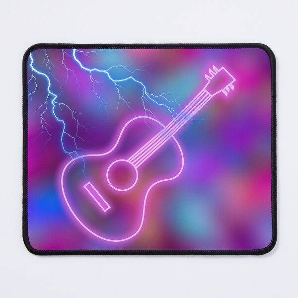 Item preview, Neon Guitar with blue lightening on a Neon Blurred Abstract Background designed and sold by Fantacaroo Designs.