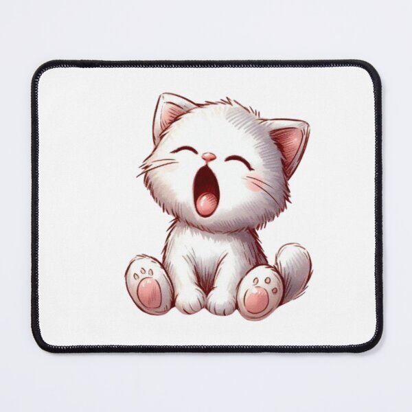 Item preview, Yawning white kitten designed and sold by DaintyDooodles.