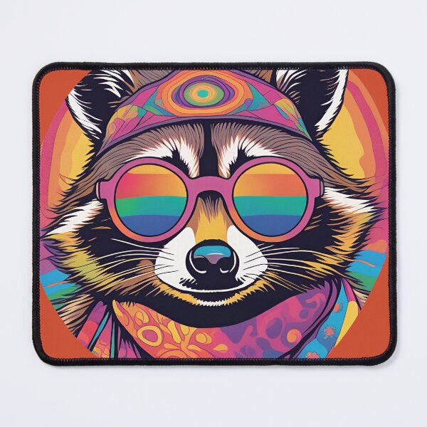 Vista previa del artículo con la obra «Mapache Hippie Animal Psicodelia Rock», diseñado y vendido por Zigfryd.