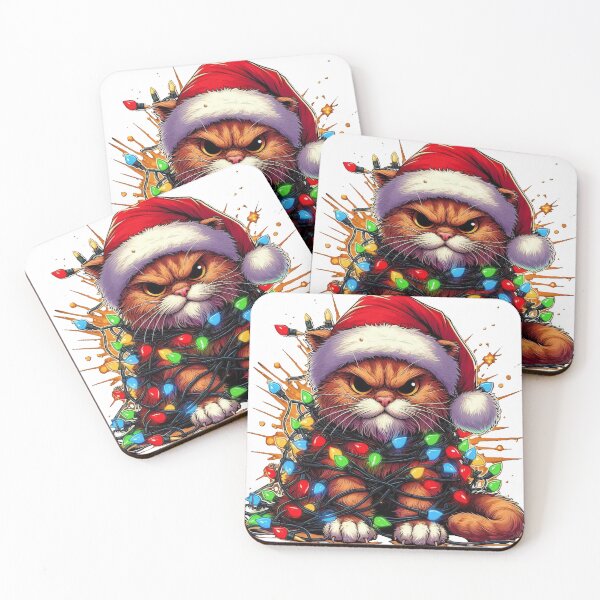 Item preview, Annoying cat Santa Claus tangled in Christmas tree lights designed and sold by ShimaiStore.
