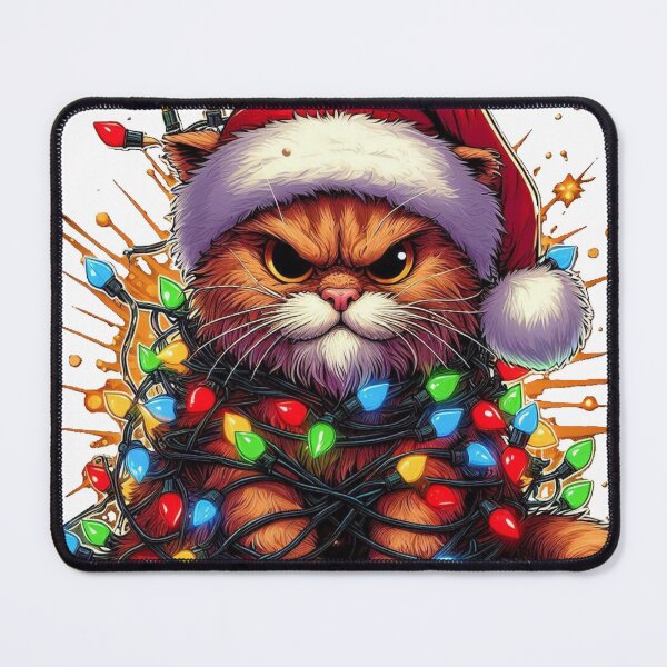Item preview, Annoying cat Santa Claus tangled in Christmas tree lights designed and sold by ShimaiStore.