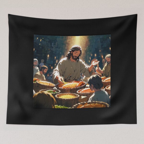 Item preview,  anime, Miracle, Feeds 5,000, Fishes and Loaves, Matthew 14:17Jesus, designed and sold by tshirtart2024.