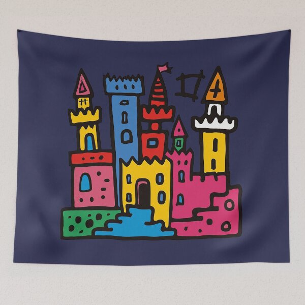 Item preview, Pop Art 80s Colorful Castle Kids Doodle Illustration designed and sold by Sturdust.