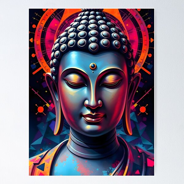Item preview, Retro Cyberpunk Colorful Abstract Buddha Painting designed and sold by Dev-Ang.