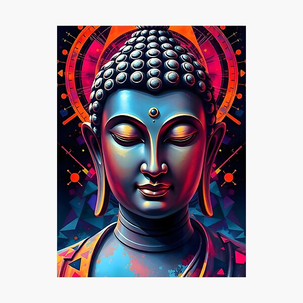 Item preview, Retro Cyberpunk Colorful Abstract Buddha Painting designed and sold by Dev-Ang.