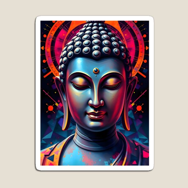 Item preview, Retro Cyberpunk Colorful Abstract Buddha Painting designed and sold by Dev-Ang.