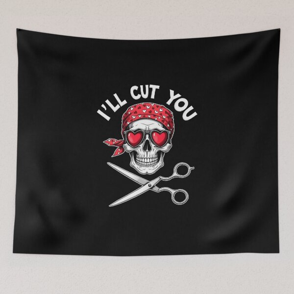 Item preview, I'll Cut You Funny Skull Hairdresser designed and sold by HeadTurningArt.