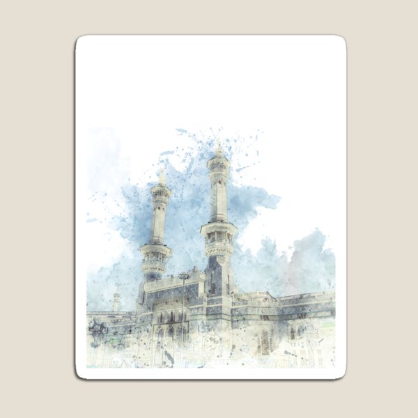 Item preview, Outside view of Masjid al Haram where there is The Holy Kaabah  | Watercolor art designed and sold by Pink Pastel Studio.