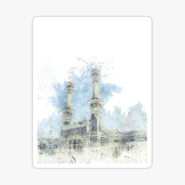 Item preview, Outside view of Masjid al Haram where there is The Holy Kaabah  | Watercolor art designed and sold by Pink Pastel Studio.