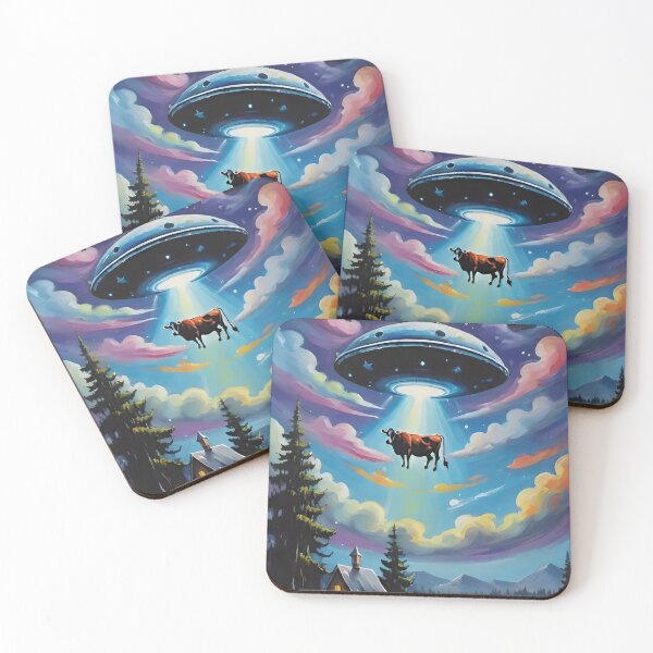 Item preview, Mystical UFO Cow Abduction Over Scenic Countryside - painting, kidnapping designed and sold by Pastel-Pulse.